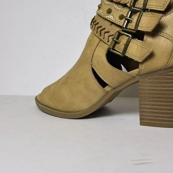 Sugar Riverdale Ankle Booties Women 8 Brown Block Heel Studded Beads Back Zip - Picture 15 of 16